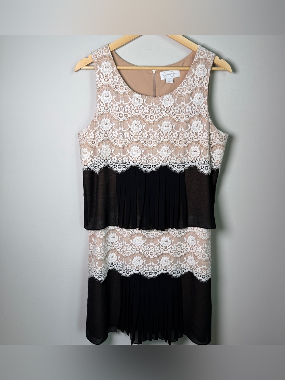 Jessica Simpson Black Ivory Lace Tiered Pleated Dress | Gatsby Flapper | Size 12